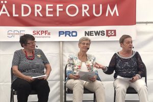Christina Rogestam, SPF, Berit Bölander, SKPF Pensionärerna, och Christina Tallberg, PRO, presenterade pensionärsorganisationernas sex krav inför valet 2018.